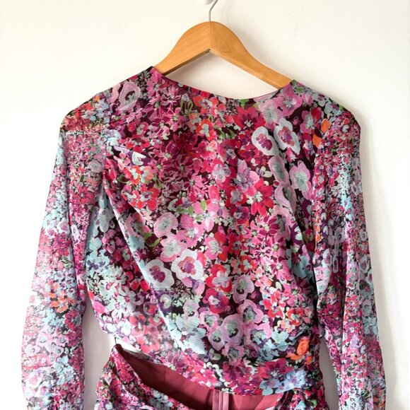 Zara Multi Floral Cut Out Long Sleeve Dress NWOT Size Medium - Picture 9 of 13
